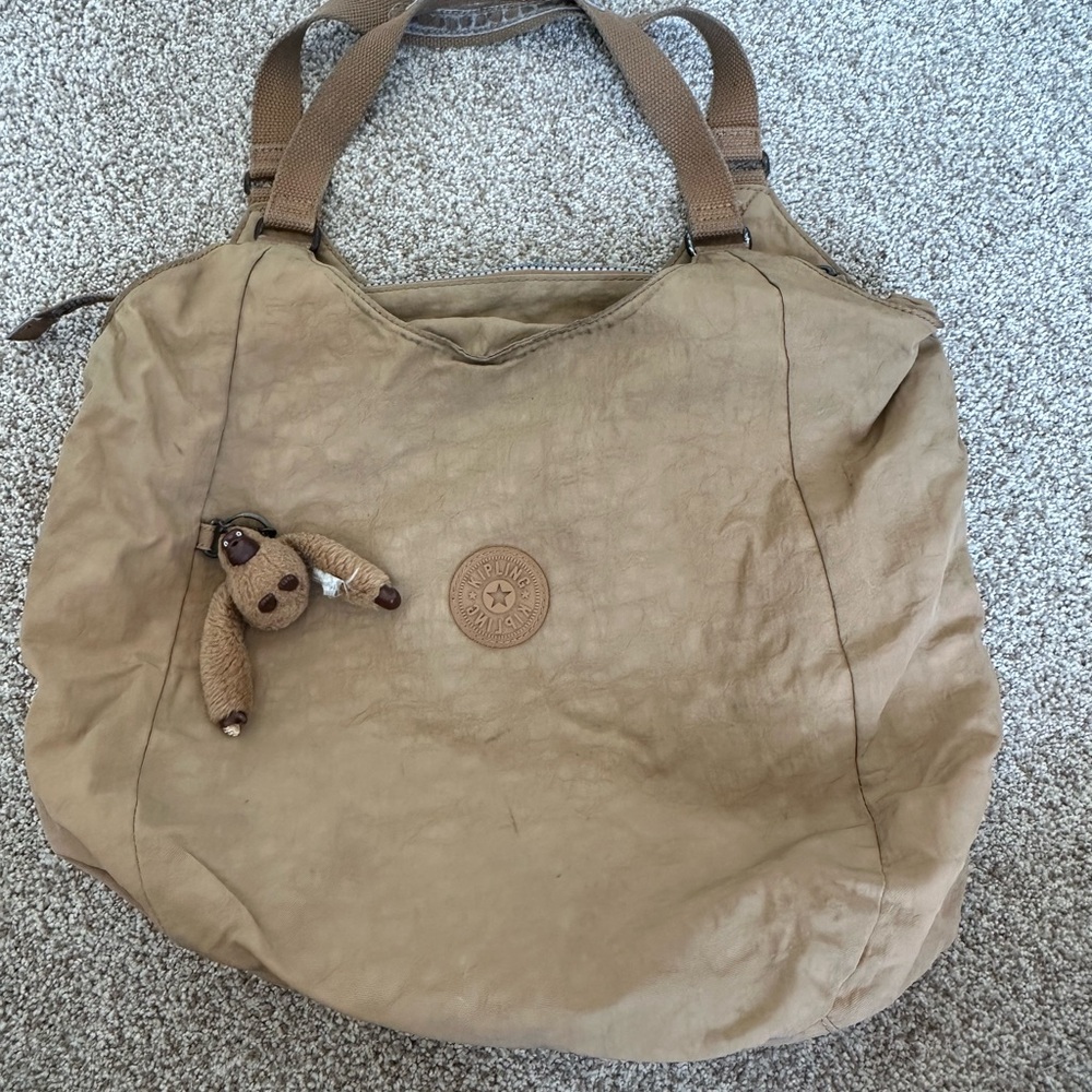 Kipling Beige/Tan Tote Bag with Monkey Charm